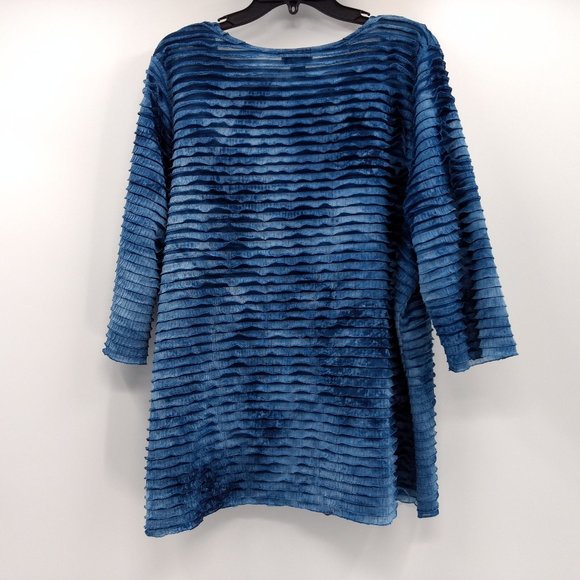 CATHERINES Blouse 1X 18-20W Plus Blue Chinelle Scoop Neck 3/4 Sleeve - Picture 3 of 11